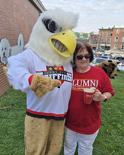 Sheila Juliane with the Seton Hill Griffin