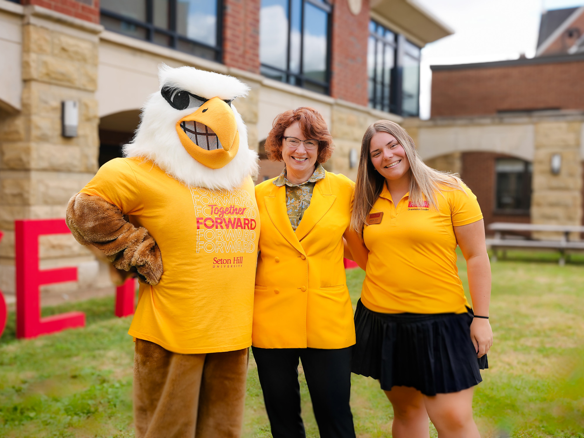 President Mary Finger of Seton Hill at Welcome Weekend with students