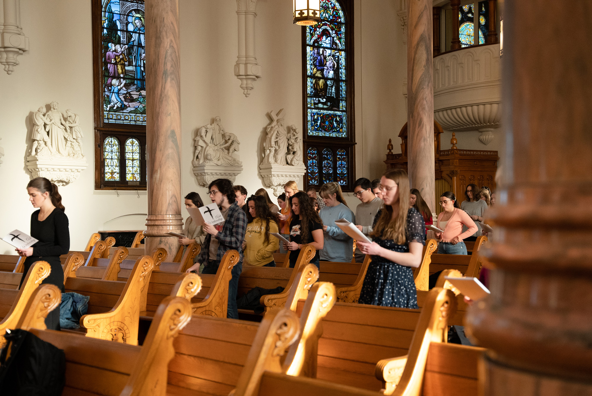 Seton Hill students in campus chapel for mass
